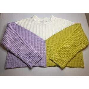Sincerely Jules Women's XS 90s Color block Knit Sweater Cropped - Purple/Lime
